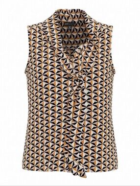 JNY Sleeveless Geometric Tie-Neck Sleeveless Top Camisole Feminine Flowy Size M